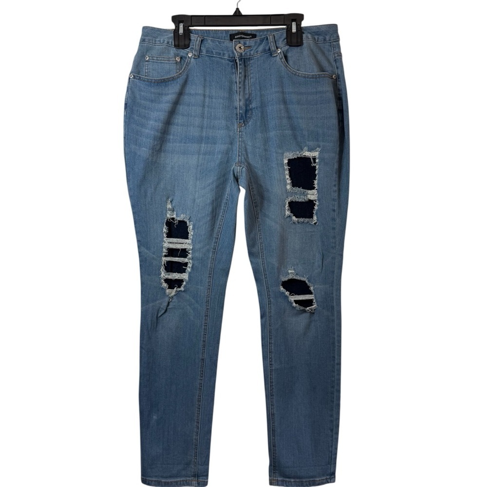 Ashley Stewart Distressed Skinny Jeans Blue Light Wash Patched Ripped Plus Size